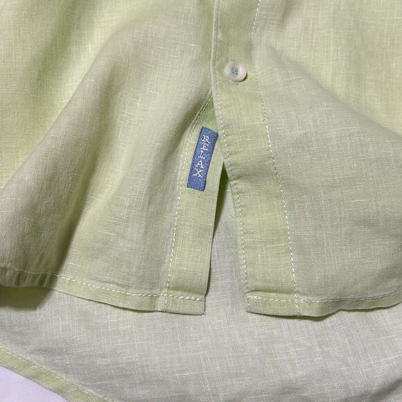 TOMMY BAHAMA 100% Linen Lime Green Relaxed Fit Long Sleeves Button Shirt, Large - Picture 7 of 12